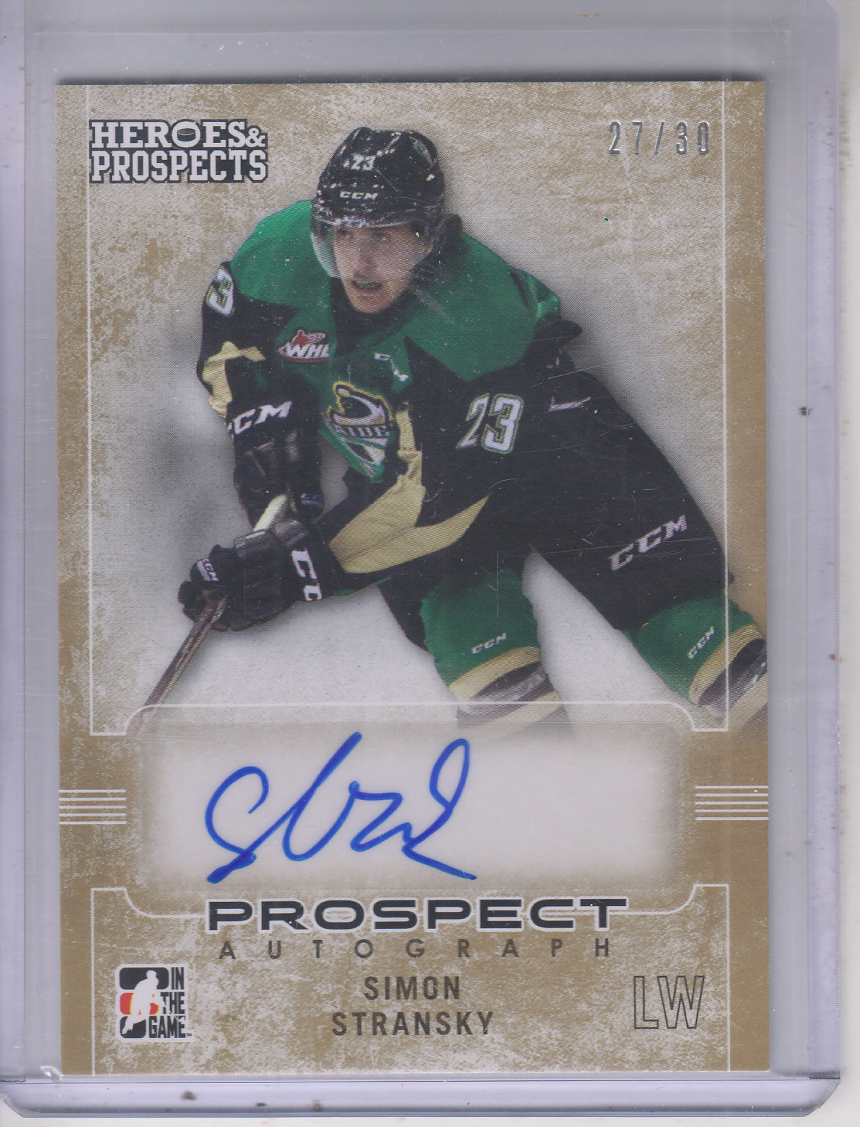 2014-15 ITG Heroes and Prospects Prospect Autographs Gold #83 Simon Stransky/30