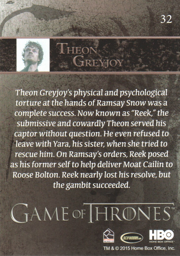 2015 Rittenhouse Game of Thrones Season Four Foil #32 Theon Greyjoy back image