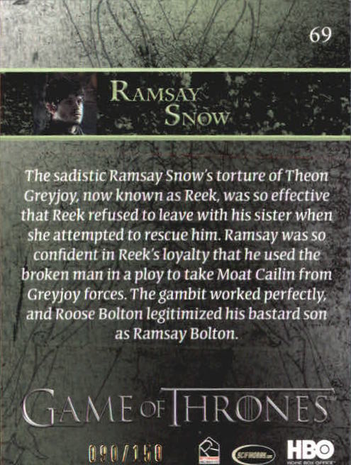 2015 Rittenhouse Game of Thrones Season Four Gold #69 Ramsay Snow back image