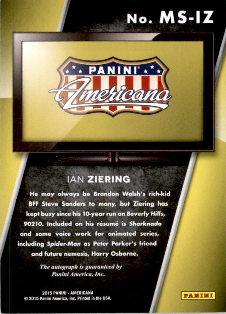 2015 Panini Americana On the Tube Modern Signatures #34 Ian Ziering back image