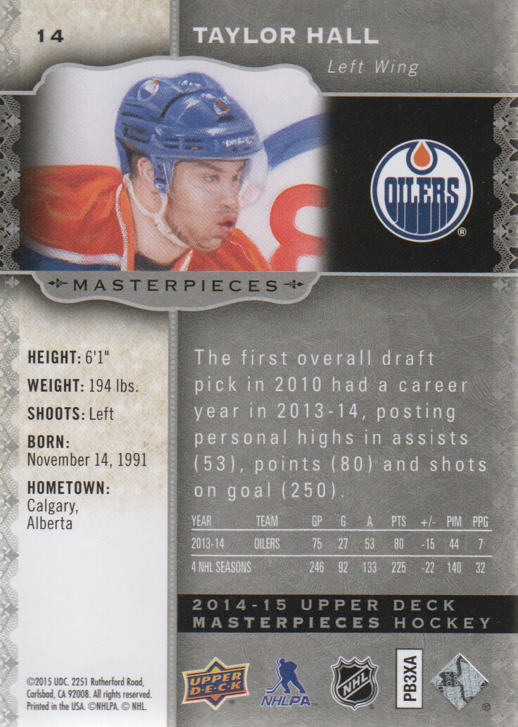 2014-15 UD Masterpieces #14 Taylor Hall back image
