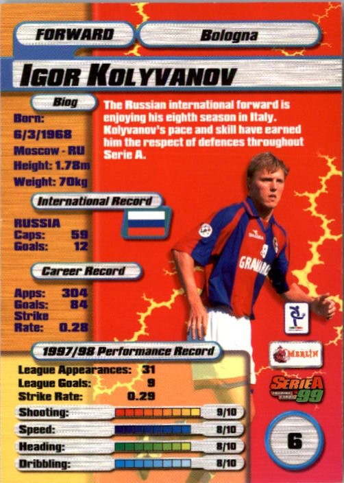 1998-99 Merlin Serie A #6 Igor Kolyvanov back image