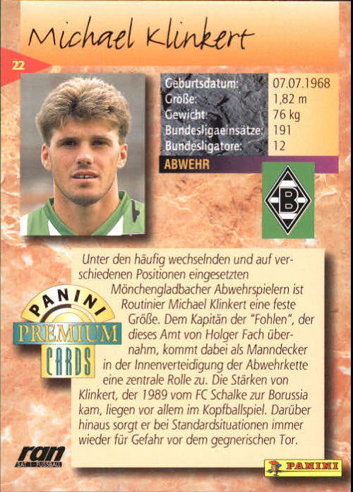 1994-95 Panini Premium Bundesliga #22 Michael Klinkert back image