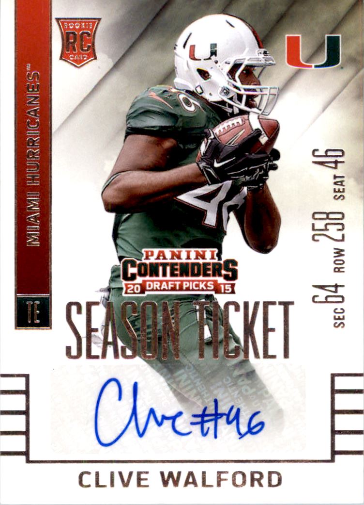 2015 Panini Contenders Draft Picks #109A Clive Walford AU RC/(green jsy)