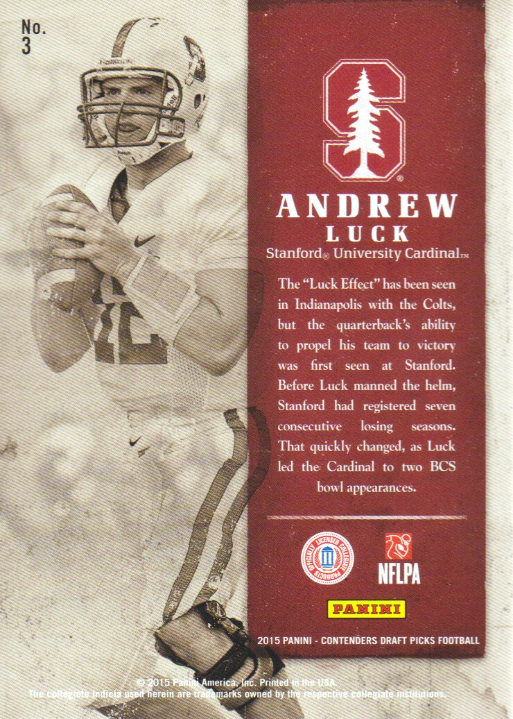 2015 Panini Contenders Draft Picks Old School Colors #3 Andrew Luck back image