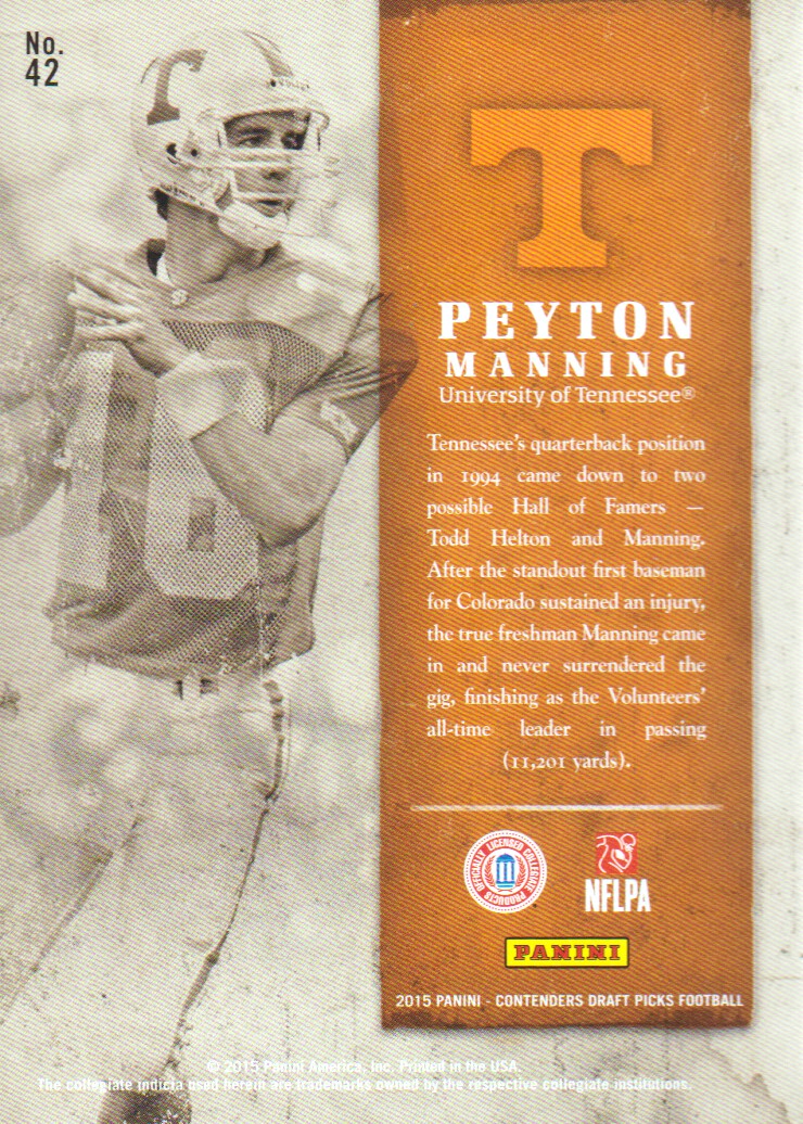 2015 Panini Contenders Draft Picks Old School Colors #42 Peyton Manning back image