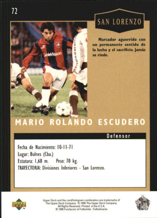 1994-95 Upper Deck Argentina Premier Division #72 Mario Rolando Escudero