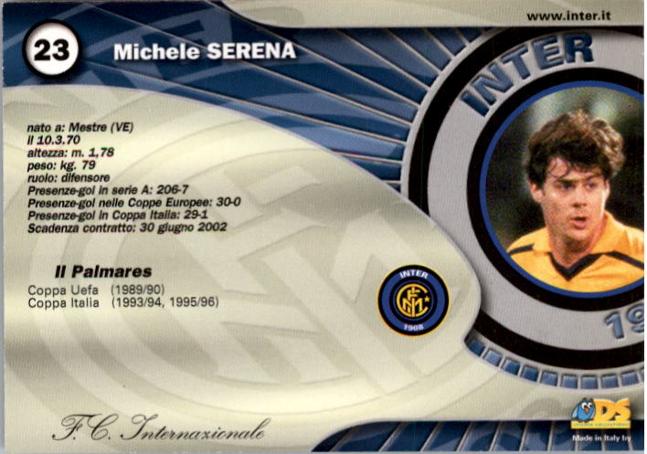 2000 Inter Milan DS #23 Michele Serena back image