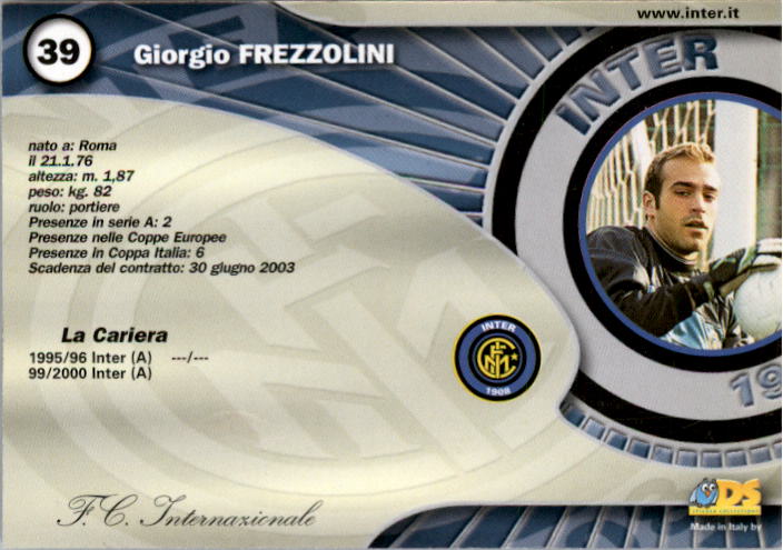 2000 Inter Milan DS #39 Giorgio Frezzolini back image