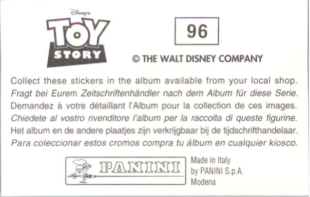 1996 Panini Toy Story Album Stickers #96 Sticker 96 back image