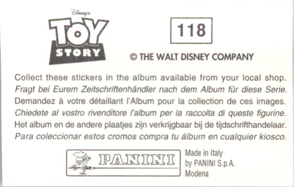1996 Panini Toy Story Album Stickers #118 Sticker 118 back image