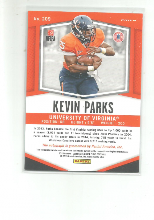 2015 Panini Prizm Draft Picks Autographs Prizms #209 Kevin Parks back image