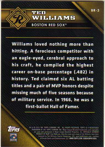 2015 Topps Baseball Royalty Silver #BR3 Ted Williams back image