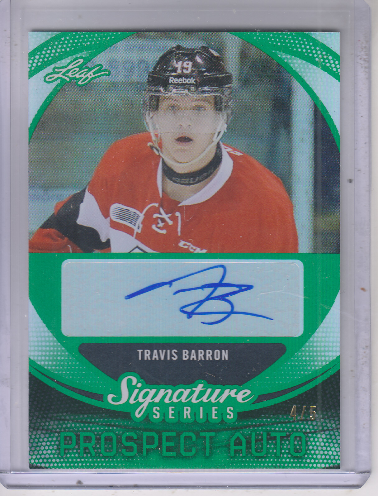 2015-16 Leaf Signature Series Prospects Autographs Green #SPTB1 Travis Barron/5