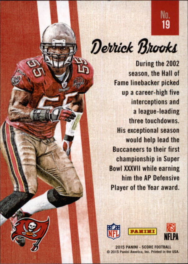 2015 Score Gridiron Heritage Black #19 Derrick Brooks back image