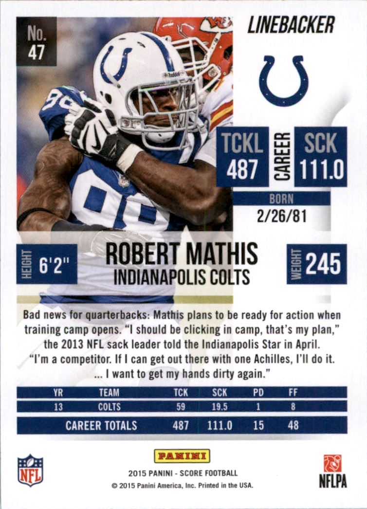 2015 Score Showcase #47 Robert Mathis back image