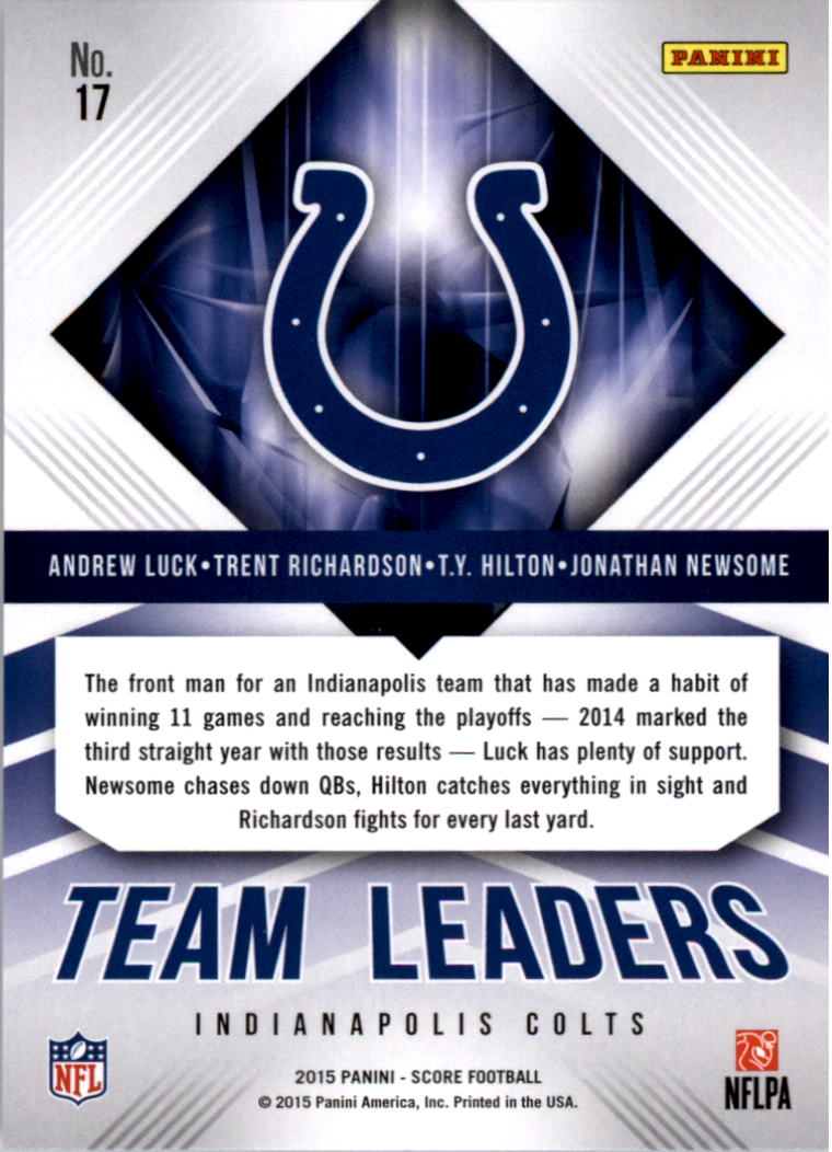 2015 Score Team Leaders #17 Andrew Luck/Jonathan Newsome/T.Y. Hilton/Trent Richardson back image