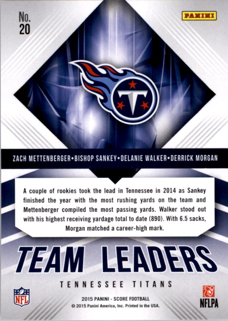 2015 Score Team Leaders #20 Bishop Sankey/Delanie Walker/Derrick Morgan/Zach Mettenberger back image