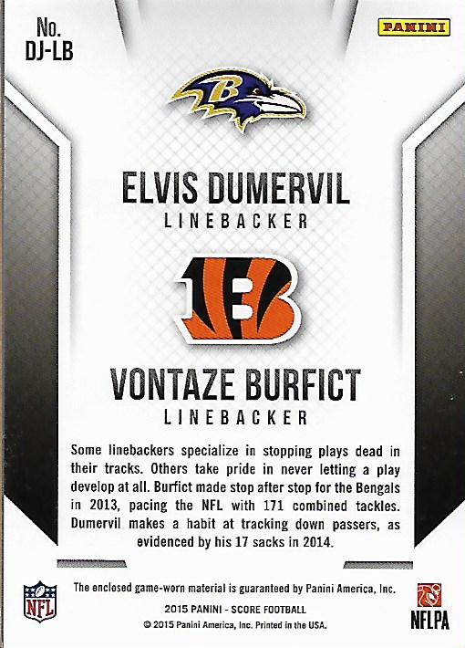 2015 Score Dual Jerseys #DJDB Elvis Dumervil/Vontaze Burfict back image