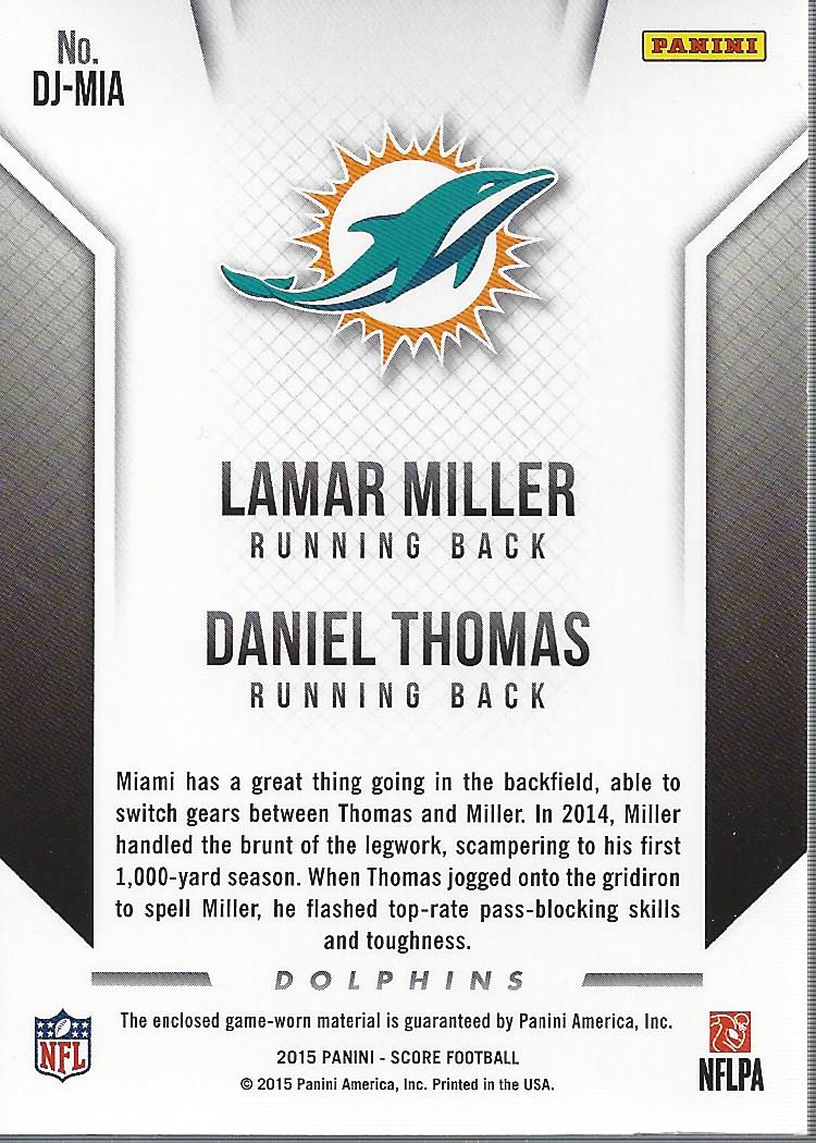 2015 Score Dual Jerseys Daniel Thomas Lamar Miller Miami Dolphins Patch  Card