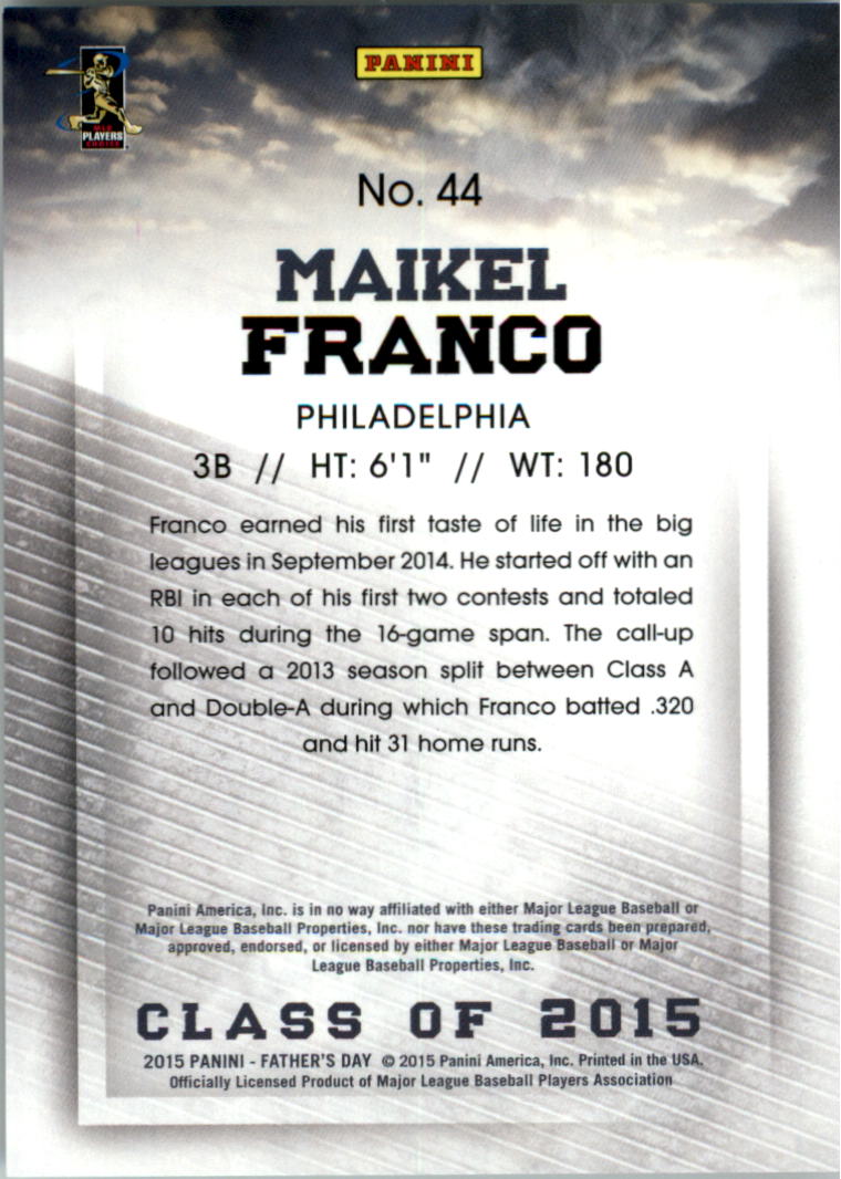 2015 Panini Father's Day #44 Maikel Franco back image