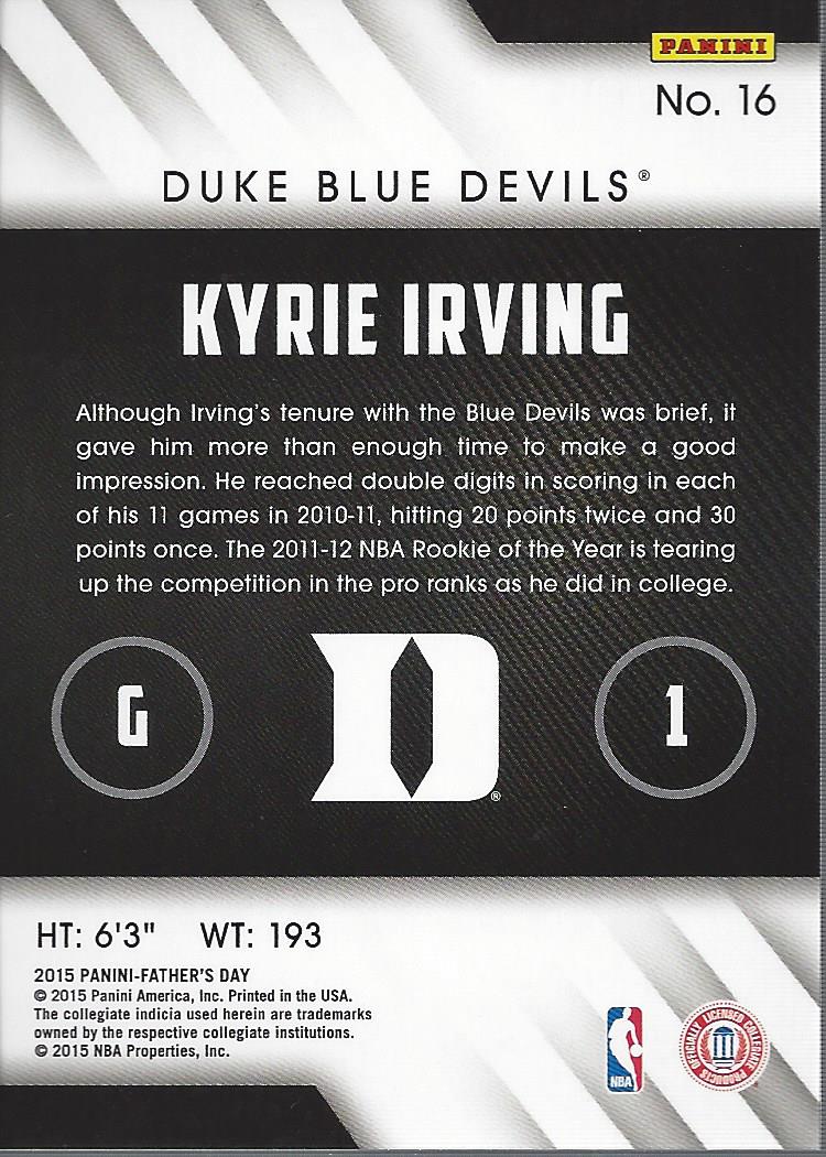 2015 Panini Father's Day #16B Kyrie Irving back image