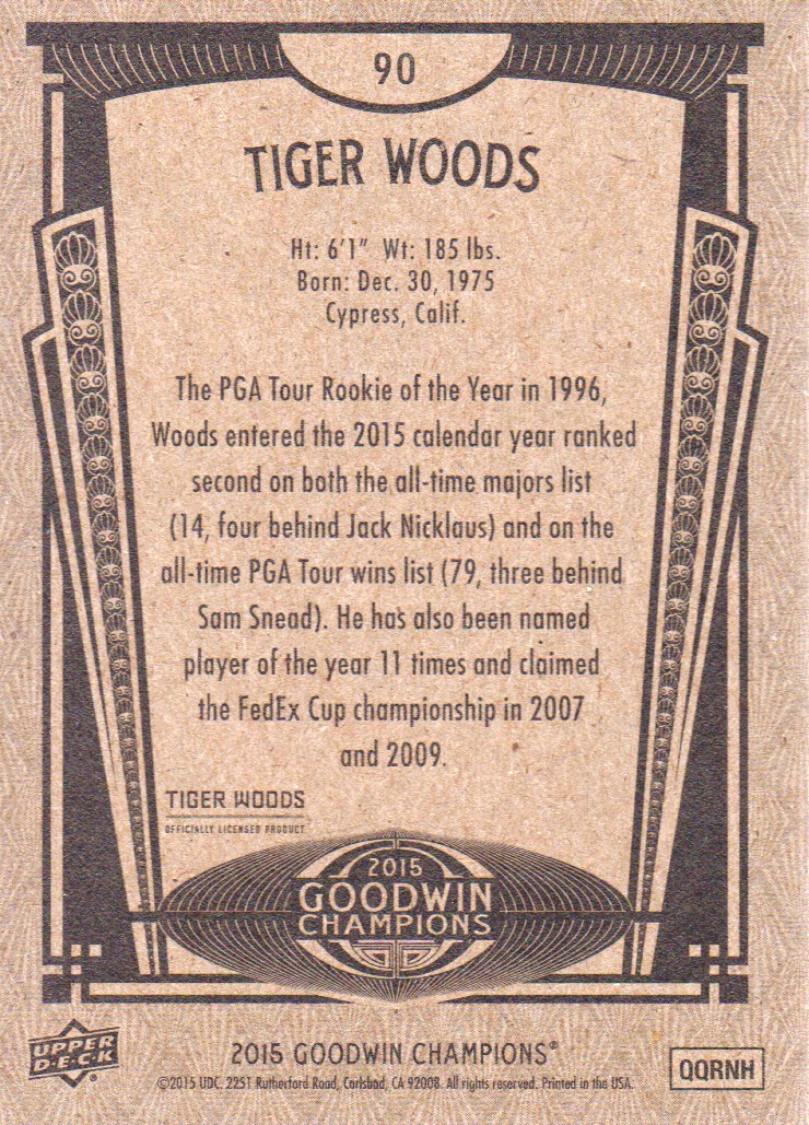 2015 Upper Deck Goodwin Champions #90 Tiger Woods back image