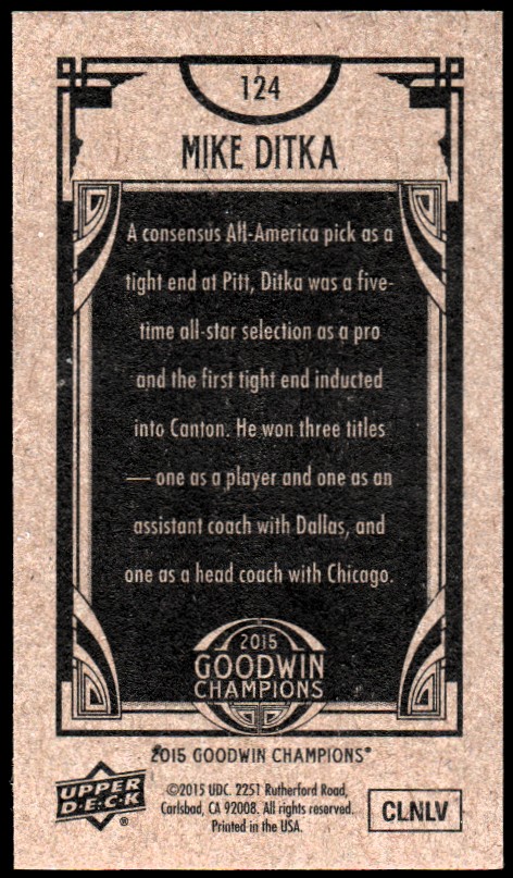 2015 Upper Deck Goodwin Champions Mini #124 Mike Ditka back image