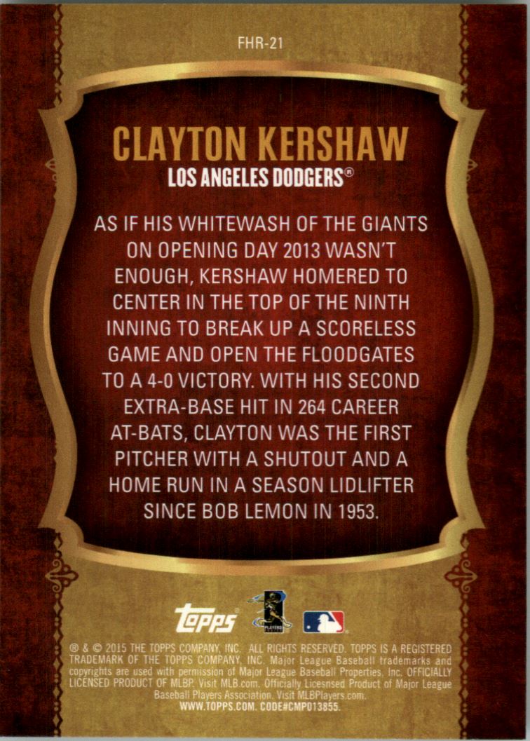 2015 Topps First Home Run Series 2 Silver #FHR21 Clayton Kershaw back image