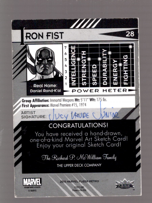2015 Fleer Retro Marvel Base Sketches #28 Iron Fist back image