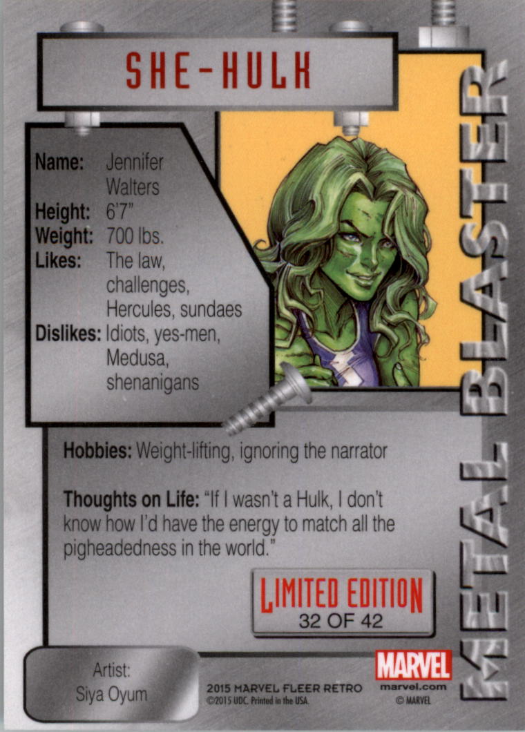 2015 Fleer Retro Marvel 1995 Marvel Metal Blaster #32 She-Hulk - NM-MT