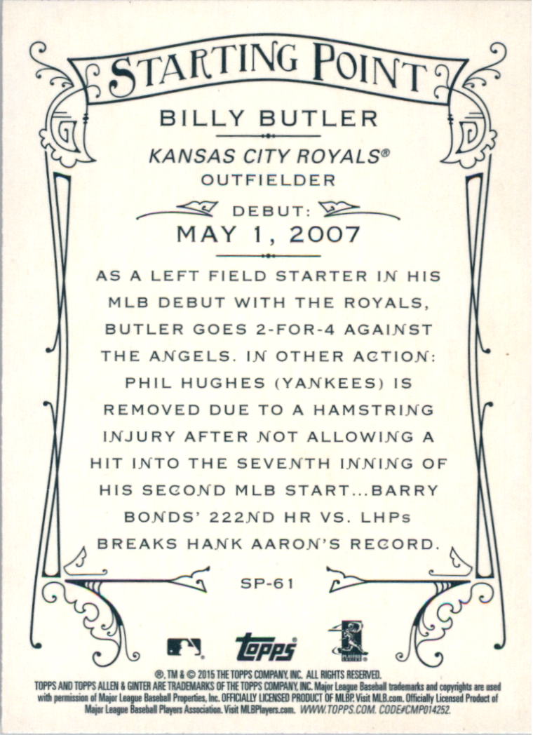 2015 Topps Allen and Ginter Starting Points #SP61 Billy Butler back image