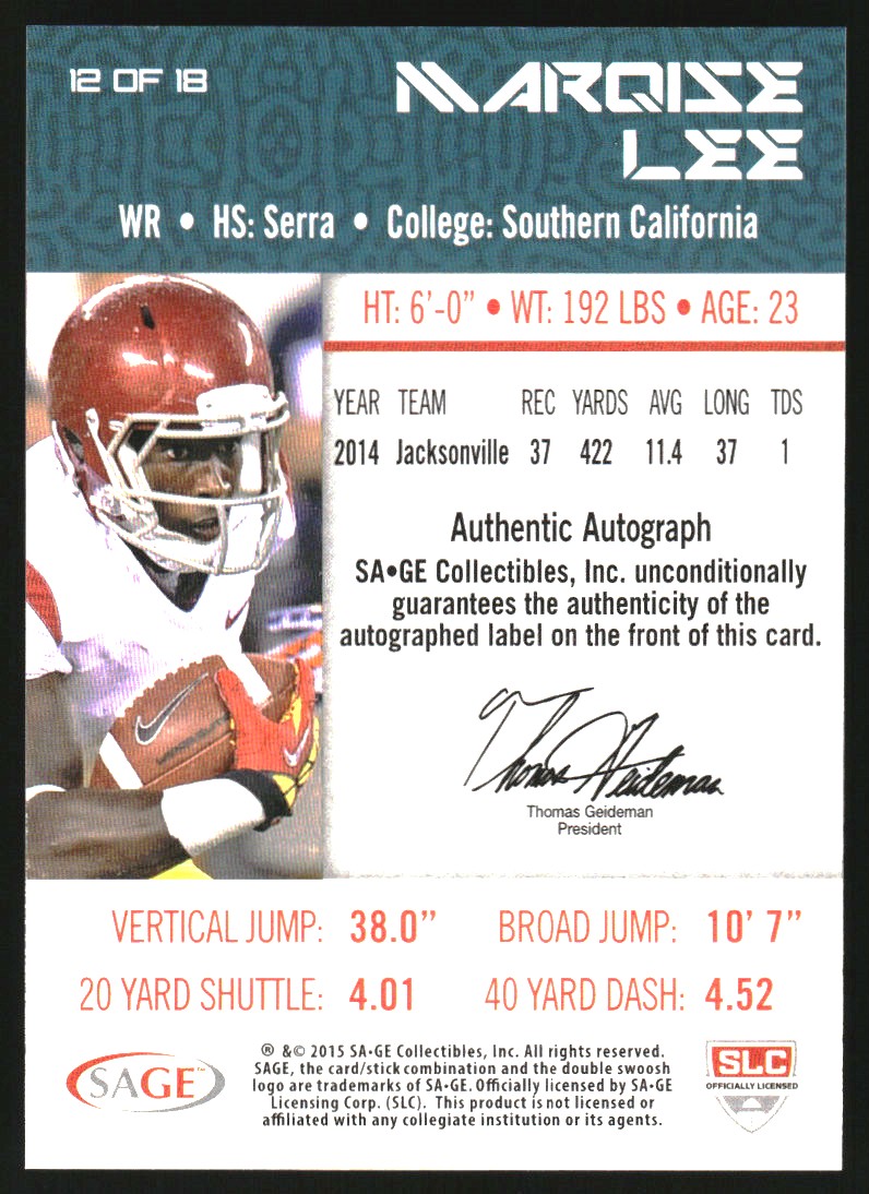 2015 Aspire Silver #12 Marqise Lee back image