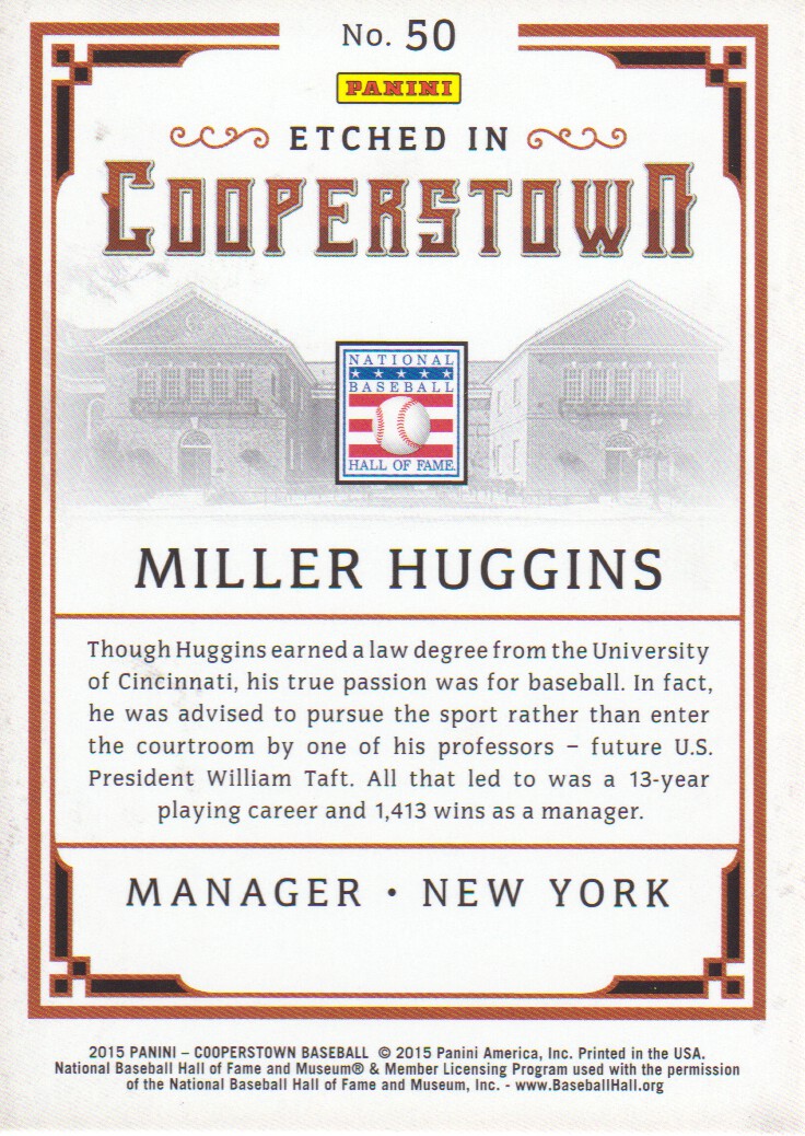2015 Panini Cooperstown Etched in Cooperstown Silver #50 Miller Huggins back image