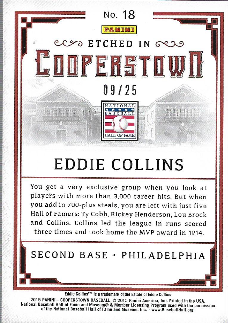 2015 Panini Cooperstown Etched in Cooperstown Holo Silver #18 Eddie Collins back image