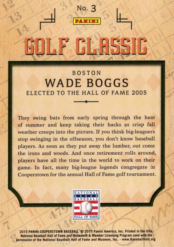2015 Panini Cooperstown Golf Classic Gold #3 Wade Boggs back image