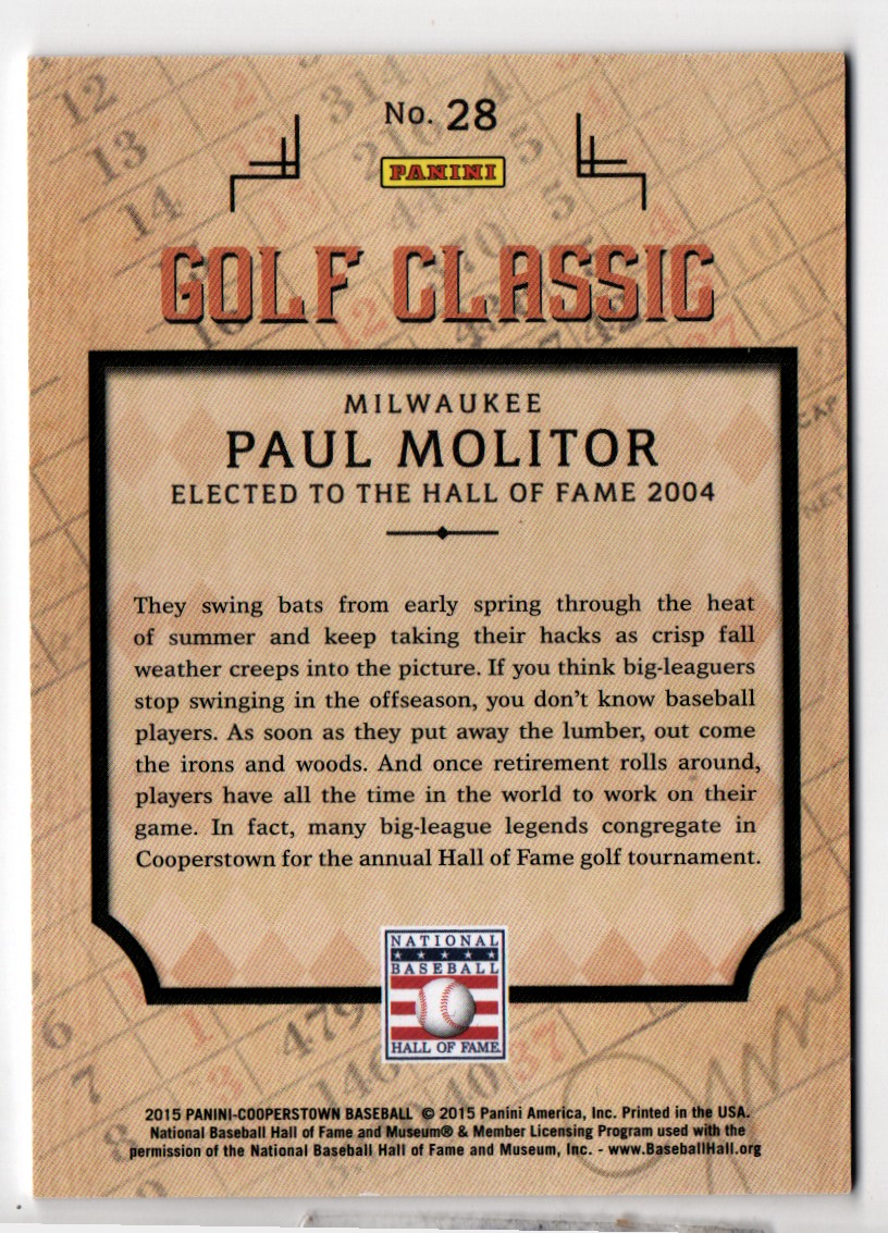 2015 Panini Cooperstown Golf Classic Gold #28 Paul Molitor back image