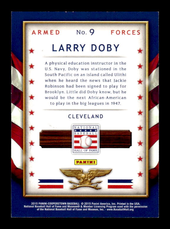 2015 Panini Cooperstown Armed Forces Gold #9 Larry Doby back image