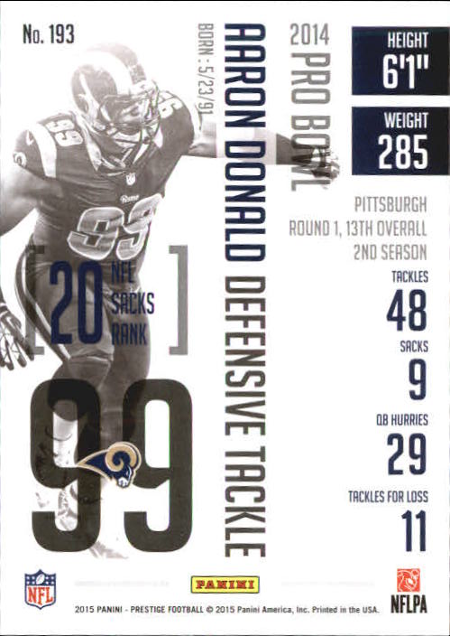 Aaron Donald 2015 Topps Defensive Rookie of the Year Mint 2nd Year Card #305