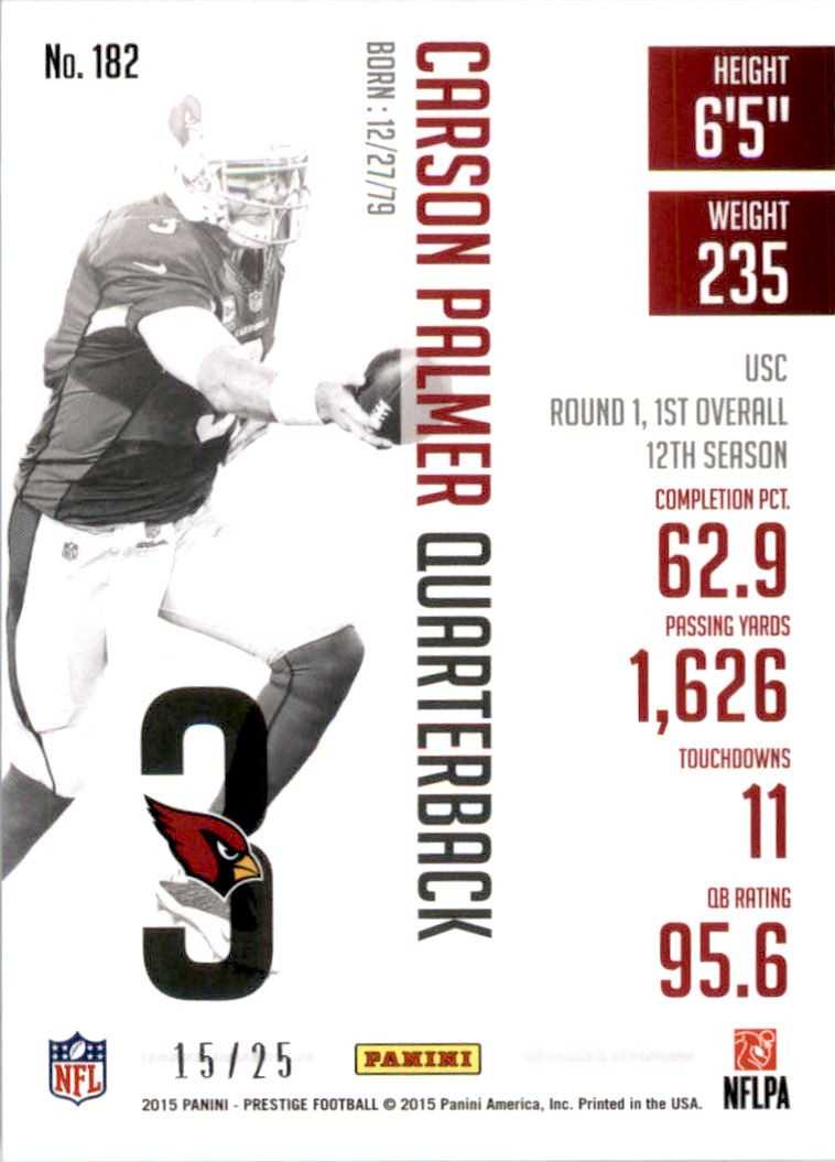 2015 Prestige Extra Points Platinum #182 Carson Palmer back image