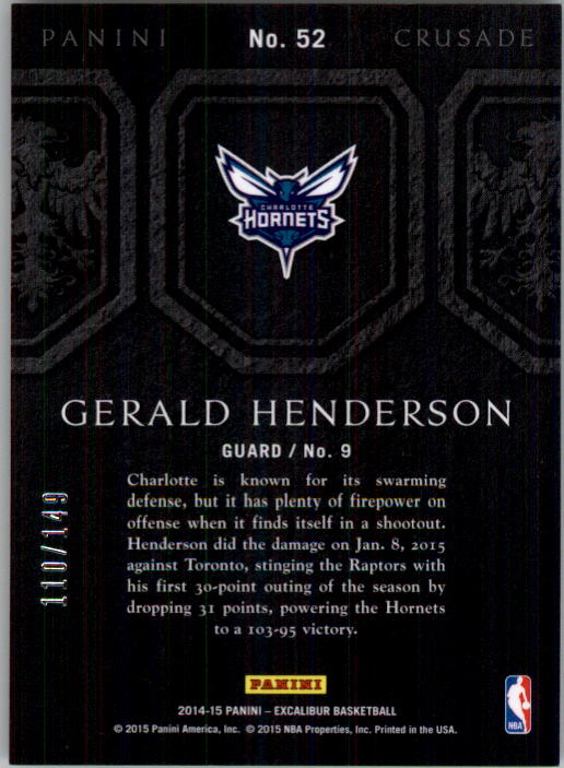 2014-15 Panini Excalibur Crusade Blue #52 Gerald Henderson back image