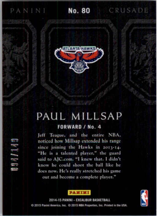 2014-15 Panini Excalibur Crusade Blue #80 Paul Millsap back image
