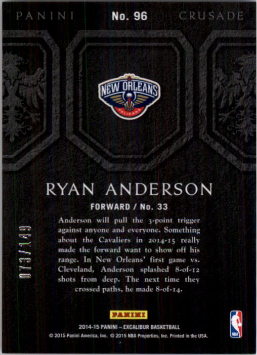 2014-15 Panini Excalibur Crusade Blue #96 Ryan Anderson back image