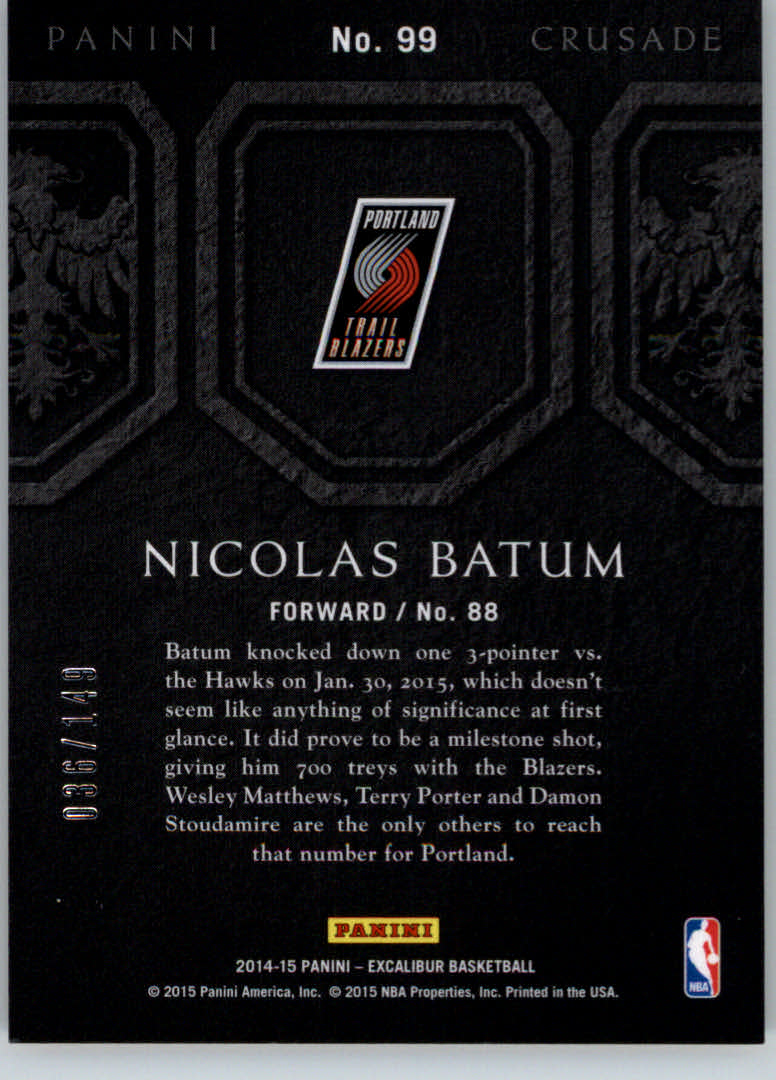 2014-15 Panini Excalibur Crusade Blue #99 Nicolas Batum back image