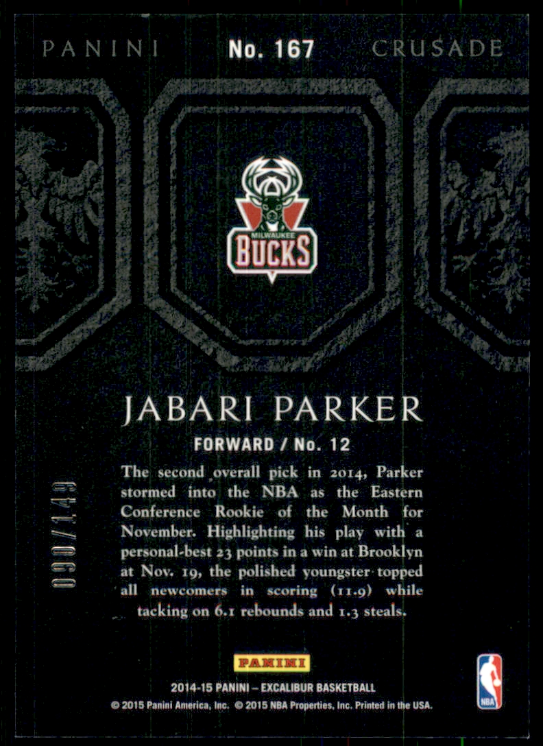 2014-15 Panini Excalibur Crusade Blue #167 Jabari Parker back image