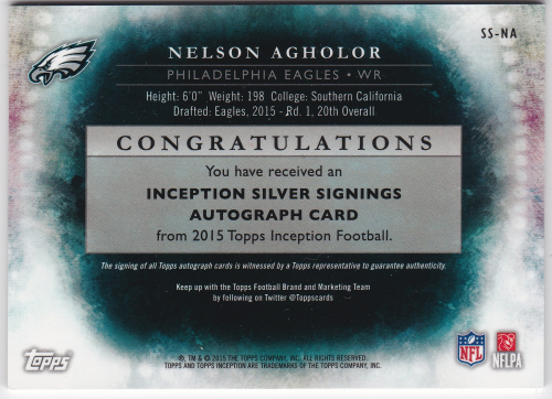 2015 Topps Inception Silver Signings #SSNA Nelson Agholor back image