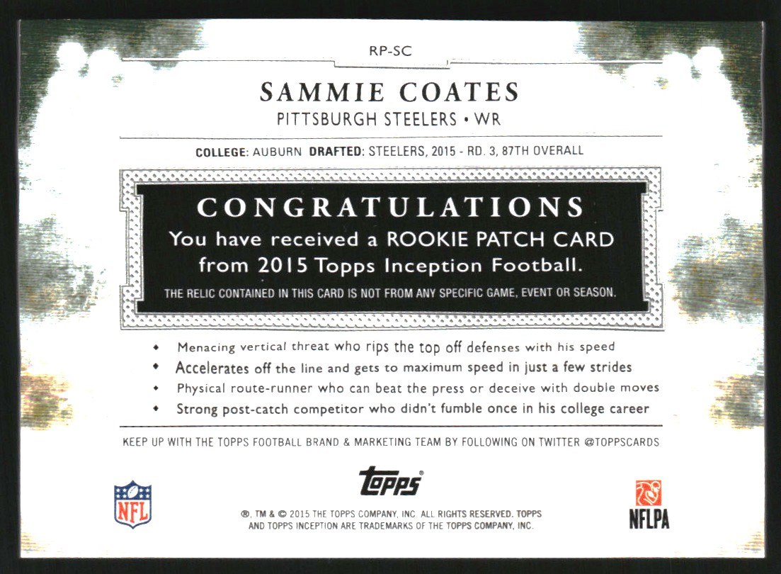 2015 Topps Inception Rookie Relics Patch Orange #RPSC Sammie Coates