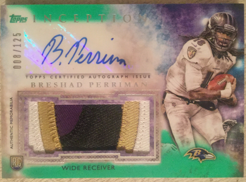 2015 Topps Inception Rookie Jumbo Patch Autographs Green #AJPBPE Breshad Perriman