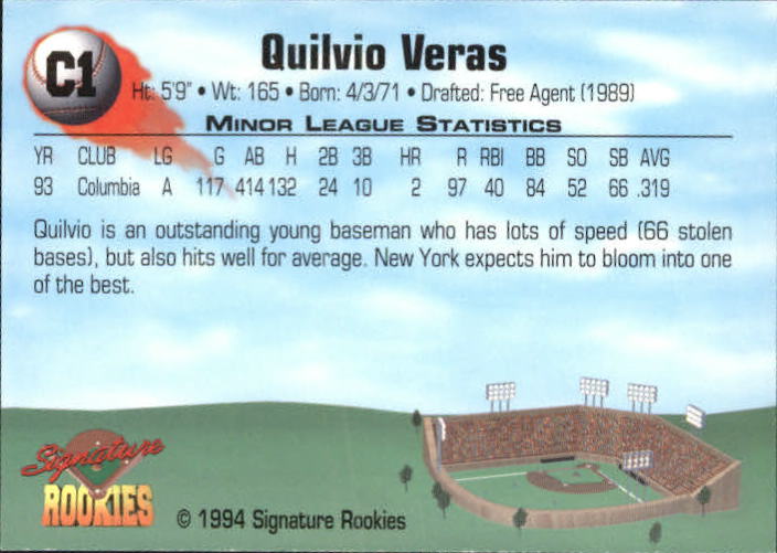 1994 Signature Rookies Promos #C1 Quilvio Veras/5000 back image