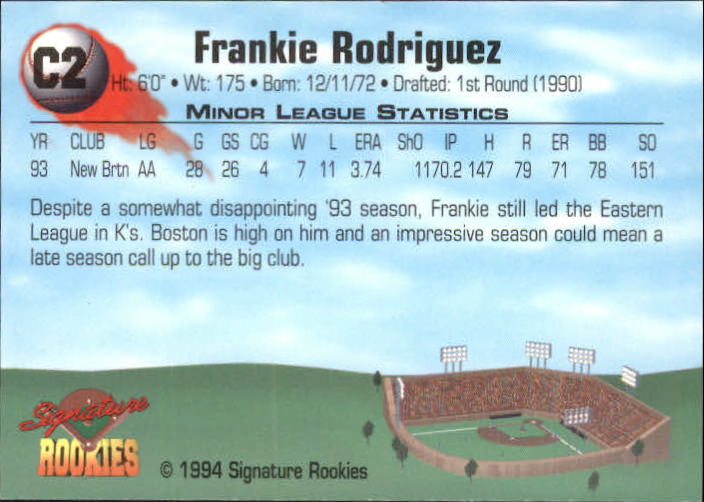 1994 Signature Rookies Promos #C2 Frankie Rodriguez/5000 back image